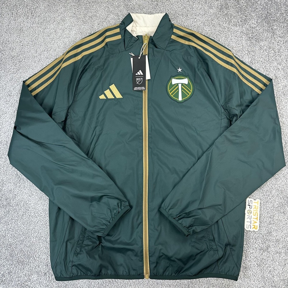 Portland Timbers Jacket Mens Medium Green Cream MLS Soccer Reversible Adidas